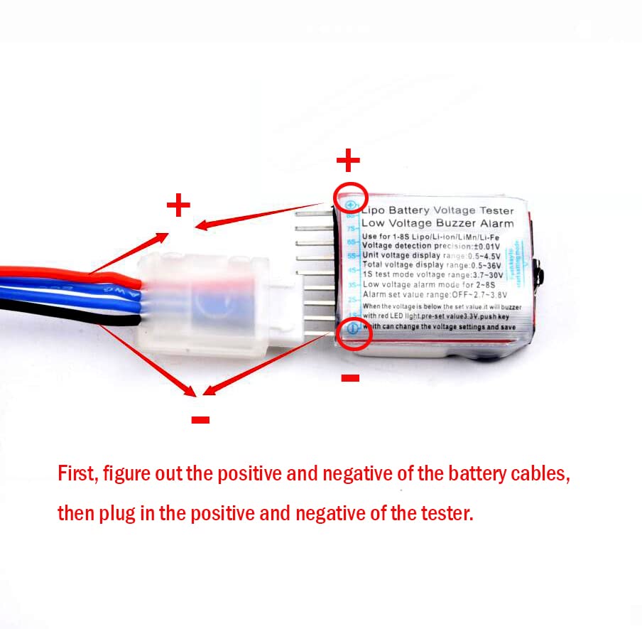 Readytosky Lipo Battery Checker RC Battery Low Voltage Buzzer Alarm | Voltage Tester Monitor for 1-8S Lipo Life LiMn Li-ion Battery (4PCS)