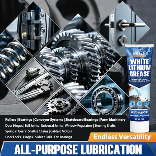 White Lithium Grease with Brush, Multi-Purpose Waterproof Lubricant for Hinges, Bearings, Gears & Garage Door, Long-Lasting Anti-Rust Grease for Automotive, Marine, Industrial & Household Use, 3oz/85g