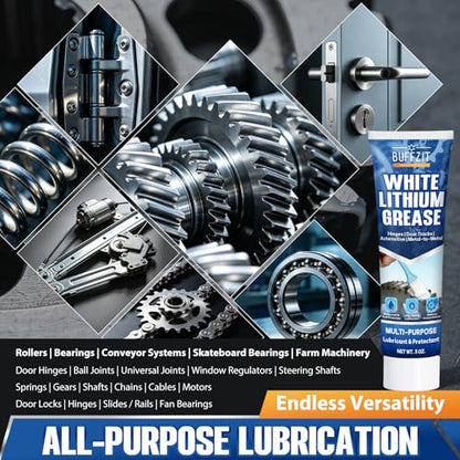 White Lithium Grease with Brush, Multi-Purpose Waterproof Lubricant for Hinges, Bearings, Gears & Garage Door, Long-Lasting Anti-Rust Grease for Automotive, Marine, Industrial & Household Use, 3oz/85g