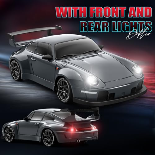 RC Drift Car, 1:24 Remote Control Car for Kids, 20KM/H 4WD High Speed RC Cars with LED Lights, Two Batteries, Extra Drifting Tires, Vehicle for Adults Boys Girls - color: Dark Gray