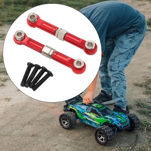 predolo 2 Pieces 1:14 RC Car Steering Linkage Pull Rod Linkages Arm Tie Rod Spare for 14211 Trucks Model DIY Modified, Red