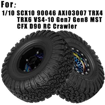 1.9 Beadlock Tire for 1/10 RC Crawler SCX10 90046 AX103007 TRX4 TRX6 Gen7 8 D90 VS4-10 MST CFX, Aluminum Deep Wheel w/Rubber Tires&Super Heavy Brass,1.9" Wheels and Tires,Colour - color: Colour（4pcs）
