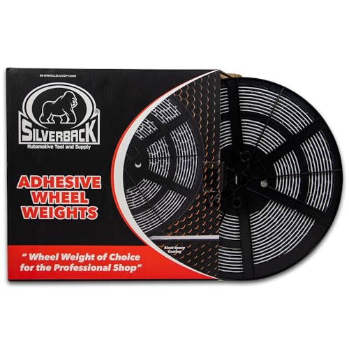 Silverback 1/4oz Black Steel Adhesive Tape Wheel Weights with EZ Peel Tape. Designed for The Professional Tire Dealer. Cars, Trucks, SUV's, & Motorcycles. 10lb. Roll Black .25oz Steel Tape Weight. - color: Black