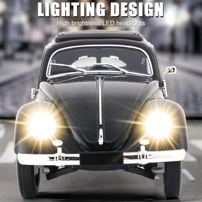 1:16 Beetle 1950 RC Car, 4CH RWD 2.4GHz RC Car with LED Lights | Classic Retro Design with 2 Rechargeable Battery. Rear-wheel Drive for Control. Volkswagen Beetle Toy Car for Hobbyists - size: 1 Battery