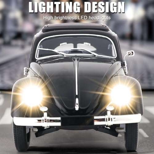 1:16 Beetle 1950 RC Car, 4CH RWD 2.4GHz RC Car with LED Lights | Classic Retro Design with 2 Rechargeable Battery. Rear-wheel Drive for Control. Volkswagen Beetle Toy Car for Hobbyists - size: 1 Battery