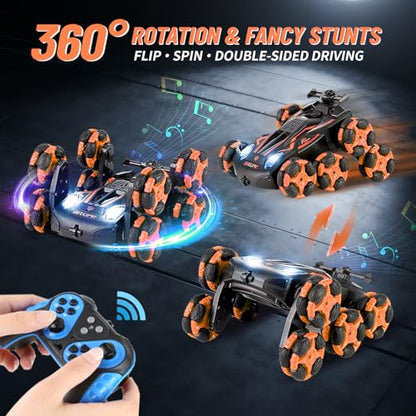 8WD Remote Control Stunt Car with Music Light Mist Spray, RC Drift Car Toys for Kids 6+, 2.4GHz Remote, Double Sided Driving, 360° Spins, Off-Road Stunt Vehicle, Birthday Gifts for Boys Girls - color: Orange