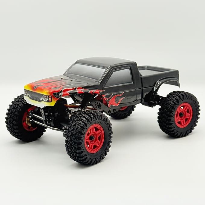 furitek Terra COMP – 1/18 RTR Crawler - Remote Control Car, RC Rock Crawler 1/18 Scale w Carbon Fiber Chassis n 2-in-1 Outrunner Brushless System for Adults, RC Hobbyists (Black Flame) - color: Black Flame