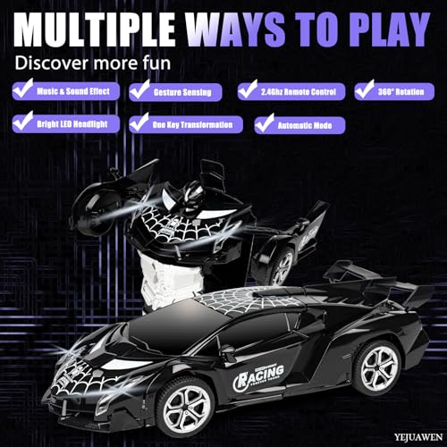 Remote Control car Toy, Suitable for Boys and Girls Aged 3-12, 2.4GHz Transforming Robot car Supports Gesture Sensing and 360° Rotation EN02 (Black)