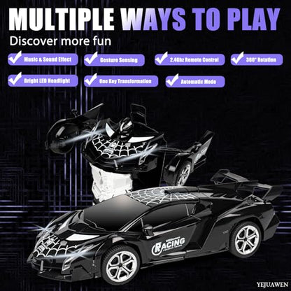 Remote Control car Toy, Suitable for Boys and Girls Aged 3-12, 2.4GHz Transforming Robot car Supports Gesture Sensing and 360° Rotation EN02 (Black)