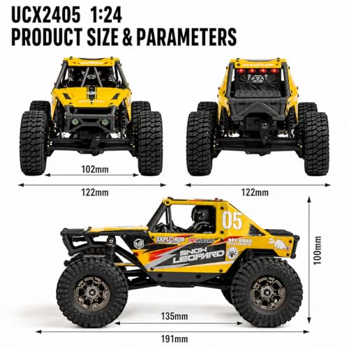 UDIRC Upgraded UCX2405PRO 1/24 Brushless RC Crawler, FOC 4WS RC Rock Tuck | FOC Outrunner Motor, 2-Speed, Cruise Control, RTR 4x4 RC Crawler, Upgraded Drag Brake, Hall Effect Radio & Foam-Filled Tires