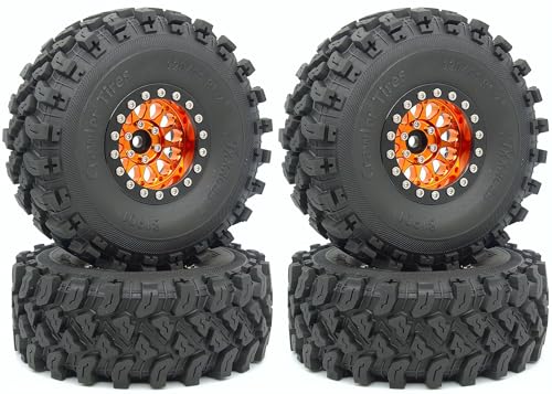 RC 1.9 Beadlock Wheels Negative Offsets 8mm and Tires for 1/10 SCX10 SCX10 SCX10 Pro TRX4 TRX6 Gen7/8 RC Crawler Remote Control Car Upgrades Aluminum 1.9 Wheel Rims (Orange Black) DK - color: Orange Black