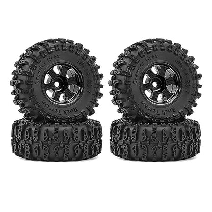 0.7" Aluminum Beadlock Wheel & Crawler Tire Set for 1/30 RC Crawler, CNC Rims, 40 x 16 mm Tires, Includes Screwdriver, Pre-Assembled 4 pcs, Black - color: Black, size: Rock-Trail-Clean-Out