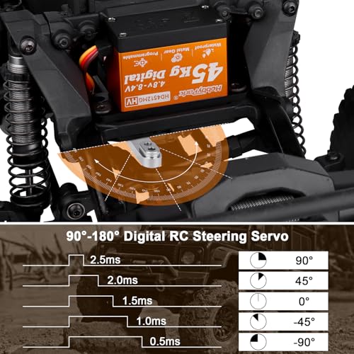 HobbyPark Waterproof High Torque RC Steering Servo 45kg Standard Size HV All Metal Gears 4.8-8.4V for RC Crawler Car Truck Buggy Control Angle 180° Robotic Programmable