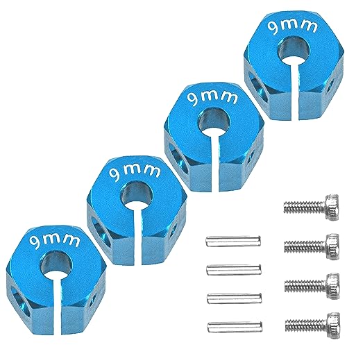 Aluminum Alloy 12mm Wheel Hex Hub Drive Adapters with Pins Screws Compatible with Axial SCX10 HSP HPI Tamiya Redcat 1/10 RC Crawler Car (9mm, Blue) - color: Blue, size: 9mm
