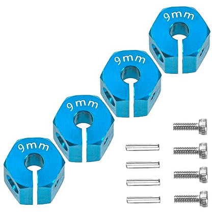 Aluminum Alloy 12mm Wheel Hex Hub Drive Adapters with Pins Screws Compatible with Axial SCX10 HSP HPI Tamiya Redcat 1/10 RC Crawler Car (9mm, Blue) - color: Blue, size: 9mm