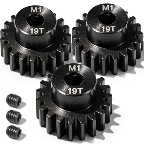 M1 Gear 19T 5mm Bore 3-Pack – High-Precision Hardened Steel Motor Pinion Gear for 1/8 1/10 RC Crawler, Monster Truck, Short Course Truck & Boat (Compatible with Traxxas Axial, FMS, HSP Redcat Losi) - style: M1 3Pcs 19T