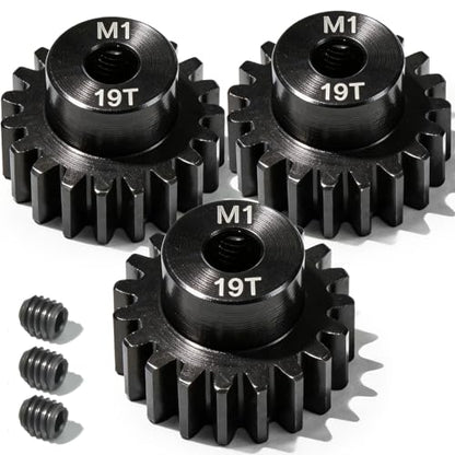 M1 Gear 19T 5mm Bore 3-Pack – High-Precision Hardened Steel Motor Pinion Gear for 1/8 1/10 RC Crawler, Monster Truck, Short Course Truck & Boat (Compatible with Traxxas Axial, FMS, HSP Redcat Losi) - style: M1 3Pcs 19T