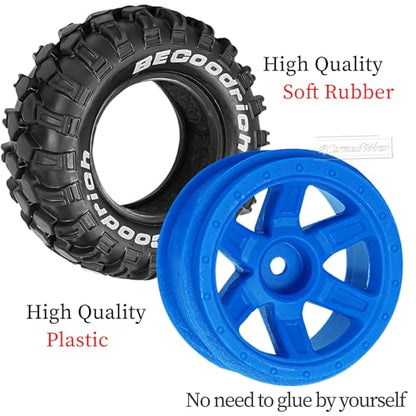 RC Wheels and Tires Off-Road Buggy Tires for 1/12 1/14 1/16 RC Off Road Monster Truck E-REVO Summit REDCAT HPI SAVAGEGT-2XS Volcano-16,1/12 1/14 1/16 Wheels Tires Set Pre-glued,Navy Blue