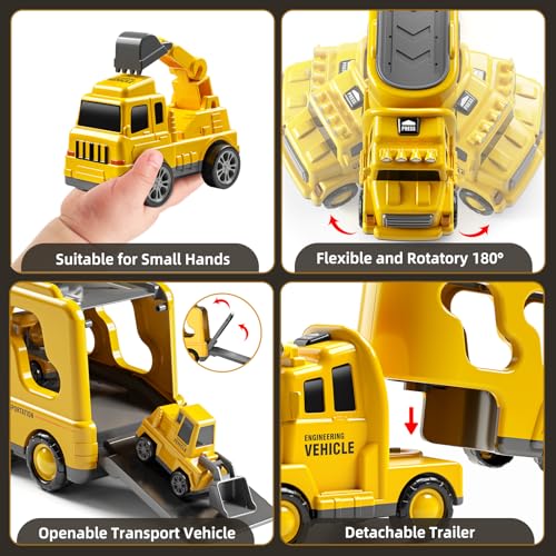 JUKUDAHU 7 Construction Truck Toys Sets for 3 4 5 6 Years Old Boys - Engineering Cars for Kids, Boys Toys Vehicles for Kids, Gift Toys for Ages 2-4 - style: 7 IN 1 Construction Truck
