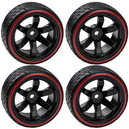 5-Spoke Hard Plastic Wheel Rims & Plastic Tires 12mm Hex for Traxxas HSP Tamiya Kyosho Himoto HPI Redcat 1/10 On-Road RC Drift Drifting Car (Style 2), Black