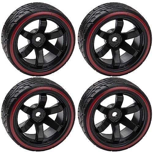 5-Spoke Hard Plastic Wheel Rims & Plastic Tires 12mm Hex for Traxxas HSP Tamiya Kyosho Himoto HPI Redcat 1/10 On-Road RC Drift Drifting Car (Style 2), Black