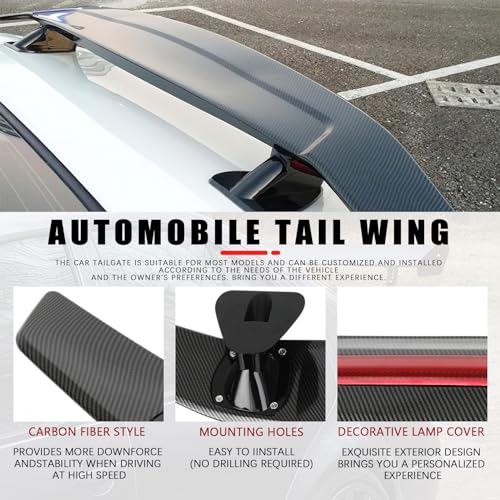 JMTBNO 46Inch Universal Rear Spoiler, Carbon Fiber ABS Sport Style Racing Spoiler Truck Wing Lightweight,Rear Trunk Spoiler Wing Lid Tail Deck Spoiler Fit for Sedan Coupe Hatchback - color: Carbon Fiber