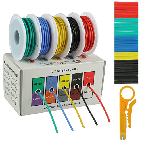BOJACK 18 AWG Flexible Silicone Wire Electric Wire Hook up Wire Kit 300V Cables with Plus 20 φ3mm Heat Shrink Tubings and a Mini Wire Stripper(5 Colors 16.4Ft Each Color, 18AWG) - size: 18 AWG Silikondraht