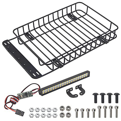 ShareGoo RC 1/10 Metal Roof Rack Luggage with 40Led Roof Light Bar Compatible with Traxxas TRX4 Axial SCX10 90046 Tamiya CC01 D90 Wrangler 1/10 RC Crawler Car