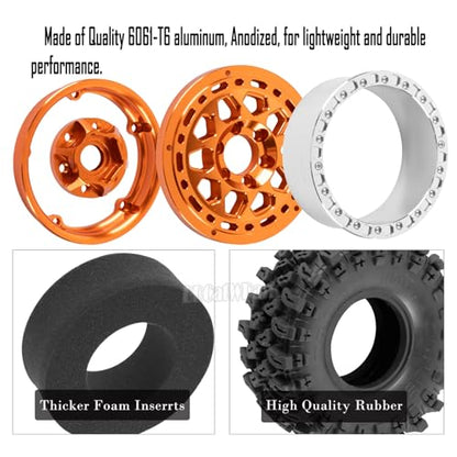RC 2.2 Wheel Tires for 1/10 SCX10 SCX10 II 90046 SCX10 III AXI03007 SCX10 Pro TRX4 TRX6 Gen7/8 D90 VS4-10 MST CFX RC Crawler Car,4pcs Aluminum RC 2.2 in Beadlock Wheel,Orange - color: Orange - (2.2tires)
