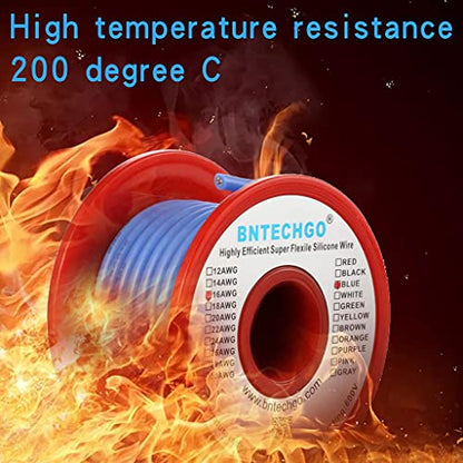 BNTECHGO 16 Gauge Silicone Wire Blue 25ft Stranded Tinned Copper Wire | Flexible 16 AWG Stranded Wire Silicone Rubber Insulation For RC Models, Drone, Robot, Battery, EV Charger, 3D Printer, DIY - color: 16 gauge silicone wire blue, size: silicone wire 25