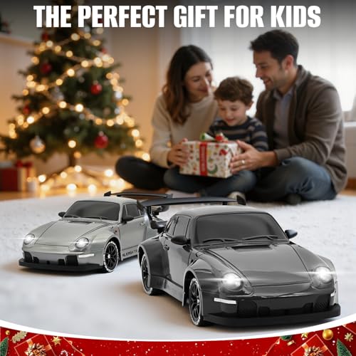 RC Drift Car,1:24 Scale Remote Control Car, 2.4GHz 20KM/H 4WD High Speed RC Cars for Kids with LED Light, Two Batteries,Drifting Tires,Racing Vehicle Toy for Adults Boys Girls Gray - color: Gray