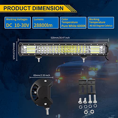 Willpower 20 Inch 288W Led Light Bar Spot Flood Combo Beam 12V 24V Fog Work Lamps Driving Offroad Lights for 4x4 Truck Tractor Boat Car ATV UTV SUV - size: 20'' - 288W - Combo