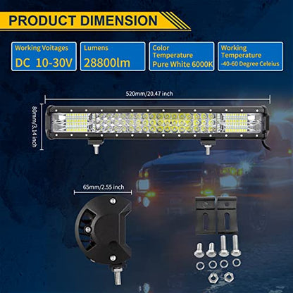 Willpower 20 Inch 288W Led Light Bar Spot Flood Combo Beam 12V 24V Fog Work Lamps Driving Offroad Lights for 4x4 Truck Tractor Boat Car ATV UTV SUV - size: 20'' - 288W - Combo
