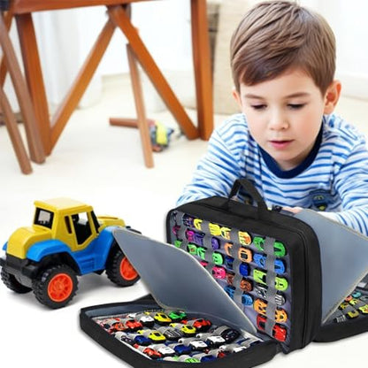 96 Cars Storage Bag Compatible with Toy Cars,Hot Wheels Carrying Case,Matchbox Cars Storage,Carrying Case for Hot Wheels/Matchbox Cars/Mini Toys/Small Dolls(Bag Only)(Black 96) - color: Black