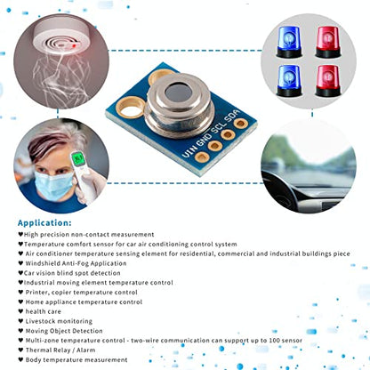 GY-906 MLX90614 Non-Contact IR Infrared Temperature Sensor Module IR Temperature Acquisition Module High Precision High Resolution Infrared Temperature Sensor IIC Serial Port for Arduino