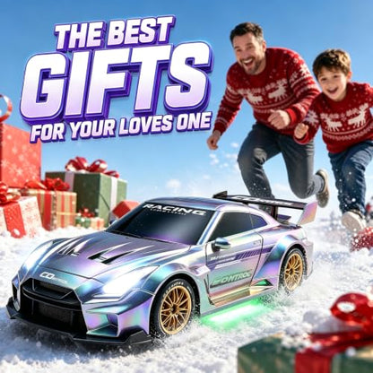 1:24 Scale RC Car with 2.4GHz, 4WD High Speed Remote Control Drift Car | RC drift car with LED lights, 2 batteries(50-min) & dual mode tires (drift/speed).Birthday gift for boys aged 4-12, Silver - color: 4-silver