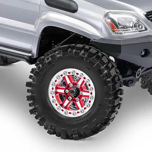 1.3" Wheel Tires Aluminum Wheel for 1/18 1/24 SCX24 TRX4M Upgrade RC Crawler Car (red) - color: red