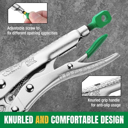 SK 5-Piece Locking Pliers Set, Long Nose & Curved Jaw Vice Grips | Vise Grip Pliers, Premium CR-V Steel, Ergonomic Anti-slip Handle, Ideal for Welding or Assembly, with Rolling Pouch - size: 5-Piece