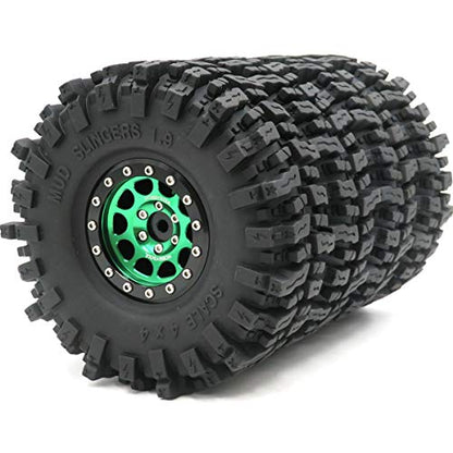 RC 1.9 Mud Slingers Tires Soft Sticky Tyre 120mm & 1.9 Beadlock Wheel Green Black For 1/10 Rock Crawler Axial SCX10 Capra Traxxas TRX4 Redcat Gen8, (4-Pack) - color: Green & Black