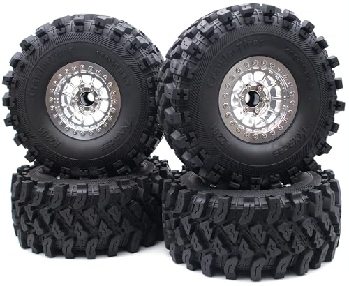 136mm 2.2 Aluminium Beadlock Wheels and Tires Set (4-Piece) for 1/10 RC Crawler (Silver) RK - color: Silver