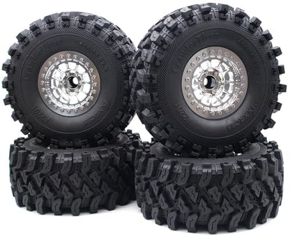 136mm 2.2 Aluminium Beadlock Wheels and Tires Set (4-Piece) for 1/10 RC Crawler (Silver) RK - color: Silver