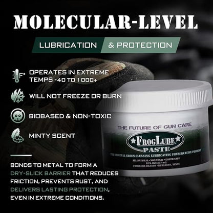 FrogLube Paste Gun Lubricant - Non Toxic Gun Grease - Lubricates & Protects | Minty Scent Gun Lube, Bonds to Metal & Prevents Carbon, Fouling, Lead, & Copper Build Up - Stays Cleaner Longer - size: 8oz