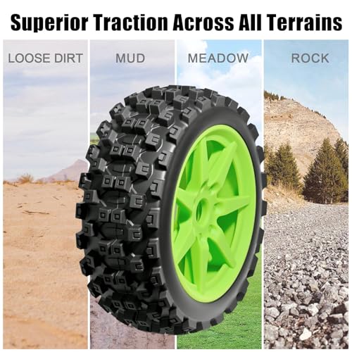 1/8 Scale RC Off-Road Buggy Tires & Wheels with 17mm Hex Foam Inserts Included, Compatible with ARRMA Typhon, LOSI, KYOSHO & More (Set of 4) - color: Green