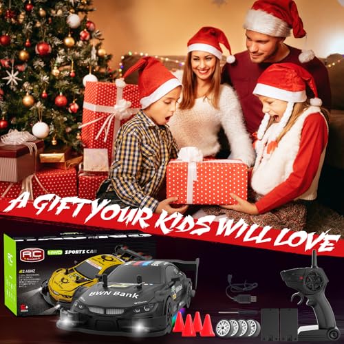 RC Drift Car 1:20 Scale Remote Control Cars 2.4GHz 4WD High Speed RTR Racing Vehicle with LED Lights 2 Rechargeable Batteries and Drifting Tires Racing Sport Toy Car for Adults Kids Boys Girls - color: Black-1