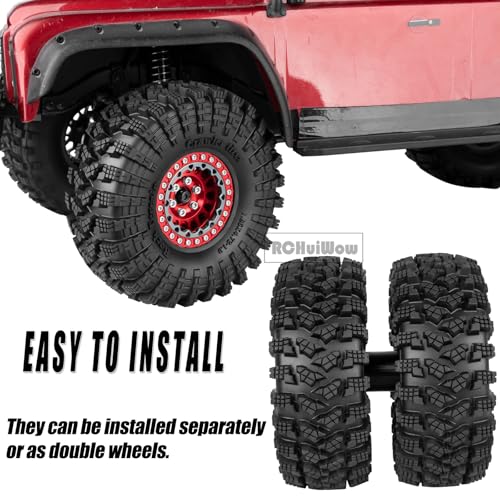 RC 1.9" Beadlock Wheels and Tires for 1/10 RC Crawler SCX10 90046 AX103007 TRX4 TRX6 VS4-10 Red cat Gen8 7 MST CFX RC 4WD D90,Dually 1.9 Beadlock Wheels Aluminum Rims Rubber Tires,Red - color: Red(4pcs)