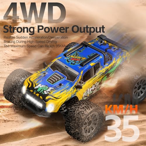 GoolRC WLtoys 164018 1/16 RC Car, 35KPH High Speed Remote Control Car, 2.4GHz 4WD All Terrain Off Road RC Truck with LED Light and 2 Batteries for Adults (Blue) - color: Blue