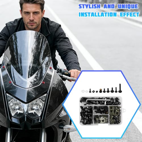 195PCS M5 M6 Motorcycle Fairing Bolt Kits, Stainless Steel Windshield Fairing Screws Fastener, Motorbike Windscreen Bolts Nut Clips Kit, Universal for Dirt Bike Scooters Motocross (Black) - color: Black