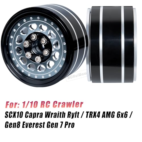 RC Wide 1.57'' (40mm) 2.2 Beadlock Wheels for SCX10 Capra Wraith Ryft / TRX4 AMG 6x6 / Gen8 Everest Gen 7 Pro,Adjustable 4 Offsets Rims,4Pack,Titanium w/Black - color: Titanium W/ Black(4pcs)