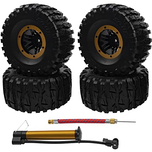 2.2" Rubber Tires Inflatable OD135mm & 12mm Hex Hub Plastic Beadlock Wheel Rims Compatible with Axial SCX10 Tamiya CC01 TF2 Traxxas 1/10 RC Monster Truck Crawler (Yellow) - color: Yellow