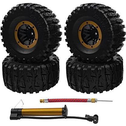 2.2" Rubber Tires Inflatable OD135mm & 12mm Hex Hub Plastic Beadlock Wheel Rims Compatible with Axial SCX10 Tamiya CC01 TF2 Traxxas 1/10 RC Monster Truck Crawler (Yellow) - color: Yellow